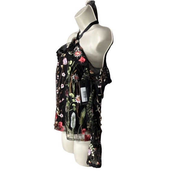 Persun Size M Black Mesh Long Sleeve Blouse Floral Embroidery Cotton Blend Lined - Picture 4 of 13